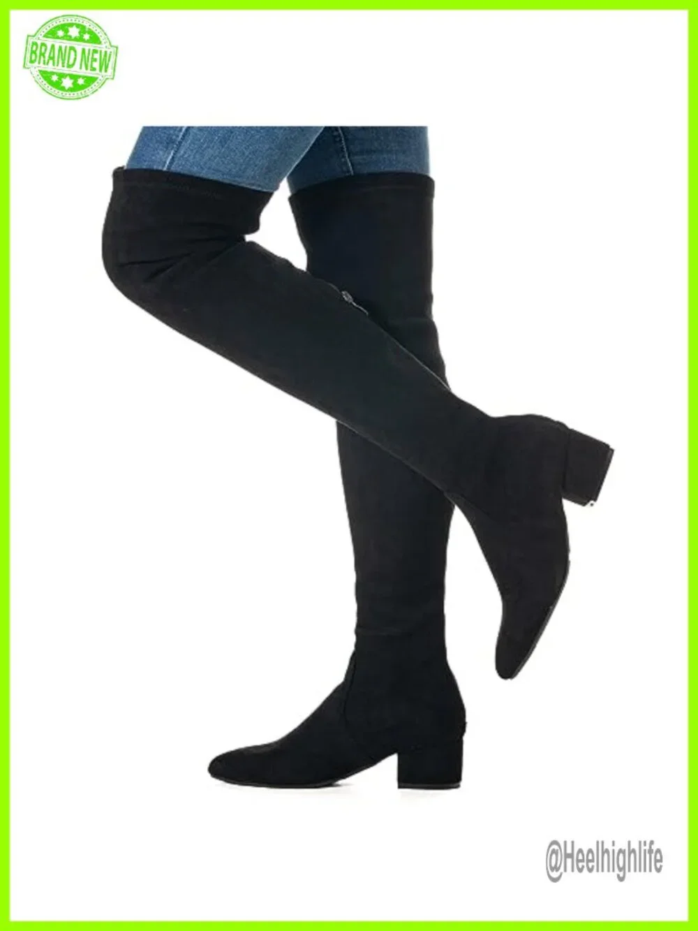 Thigh High Block Heel Over The Knee Boots Pointed Toe Stretch